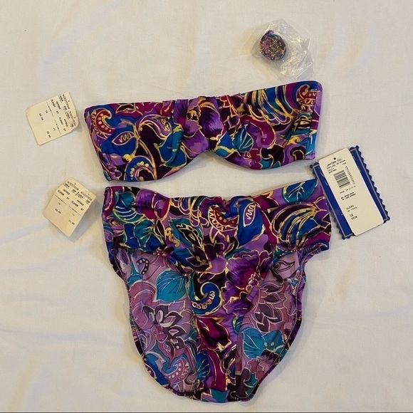 NWT~Vintage JANTZEN Women 2-Piece Floral Patterned Gold Metallic Bikini Size 14